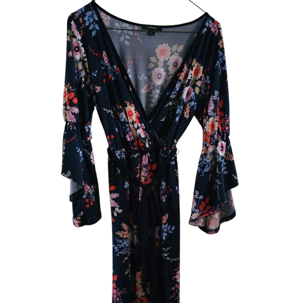 Floral Print Maxi Dress By Espresso With Angel Wing Sleeves Size Small
